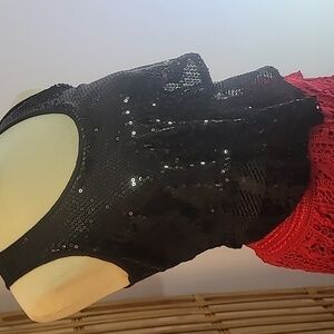 January 7 black sequined crop top layered size small holidays